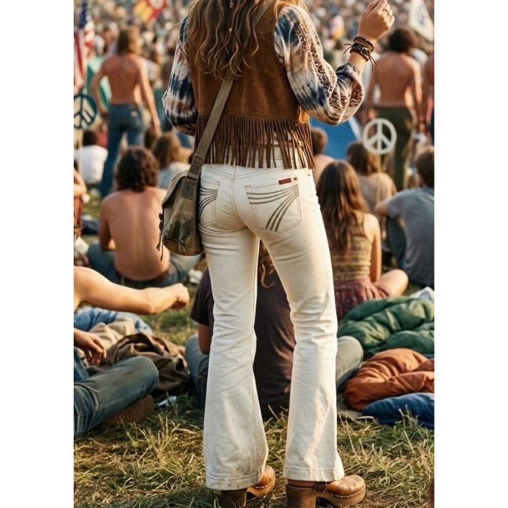 Y2K VINTAGE 7 For All Mankind Dojo Jeans 23 White Flare WOODSTOCK Pants NEW